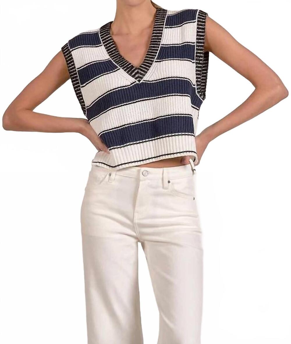 NEW ELAN striped sweater vest in navy